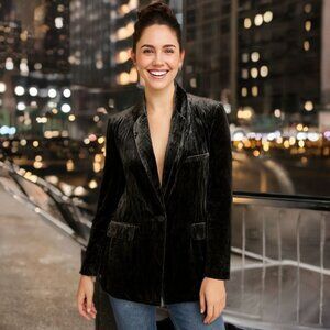 Anthropologie Alessia Velvet Single Breasted Blazer Jacket Velour Collared Coat